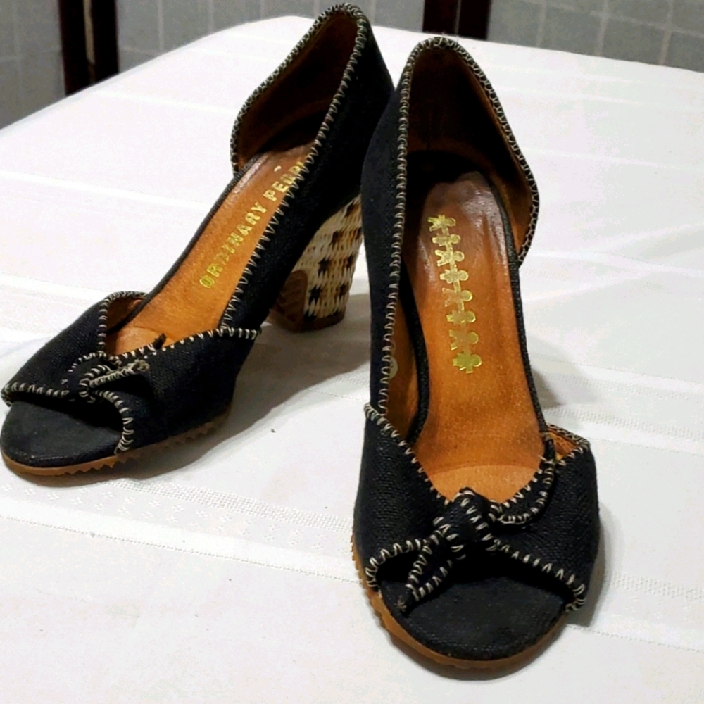 Ordinary People Black Fabric & Woven Wedge 3" Heal